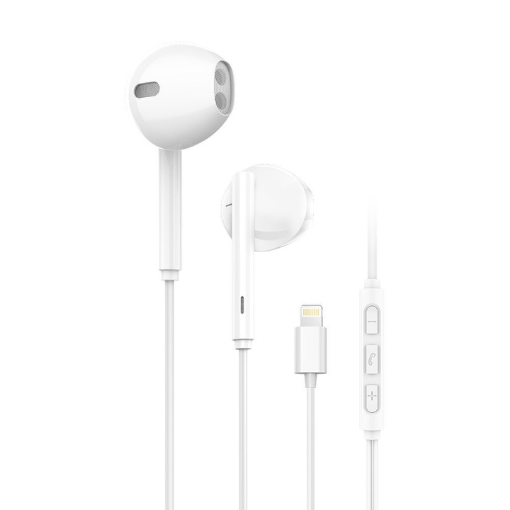 Слушалки с микрофон X-Start Daden EJ201i, Съвместими с Apple, Управление с кабел, Кабел 120 см, Lightning конектор, Бял