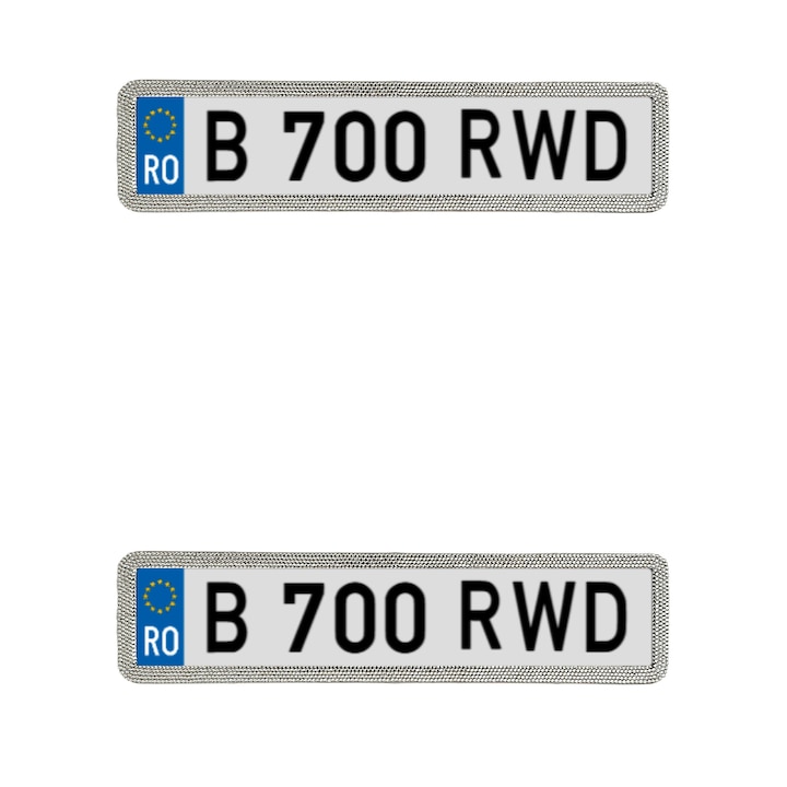 Autós rendszámtartó szett strasszokkal - 2 db (elöl+hátul), ezüst