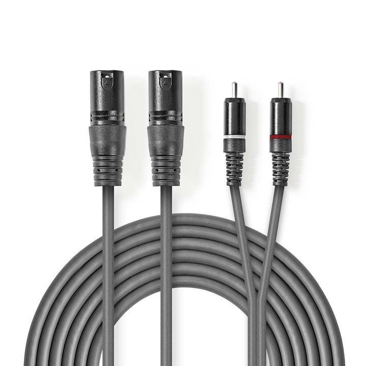 Cablu audio XLR 2x XLR 3-Pini mama - 2x RCA tata, 1.5m, gri, Nedis