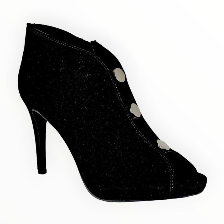 Botine Dama cu Toc Jenny Fairy Imitatie Piele Intoarsa Neagra Marimea 38 EU