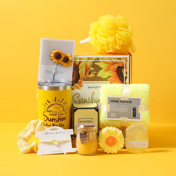 Set cadou pentru femei,10 Produse premium, Cutie, Cadouri de nastere pentru femei, Trimitere cadou soare, Cadouri de multumire, Pachet de ingrijire, Cadouri gandindu va la tine pentru femei Mama Bunica Sora Cea mai buna de absolvire, Galben