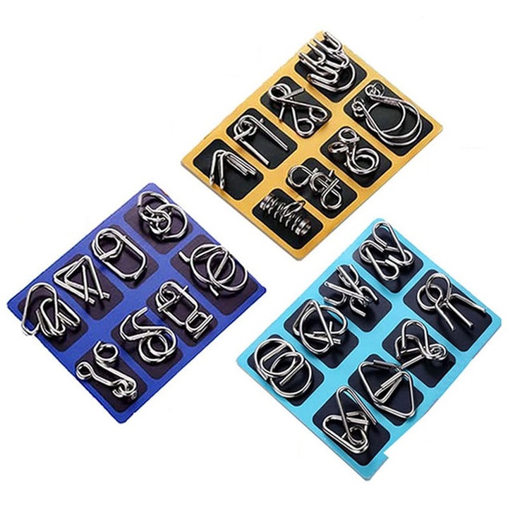 Комплект от 24 метални пъзела, SUIFAYIO, Интелектуално предизвикателство, сребро