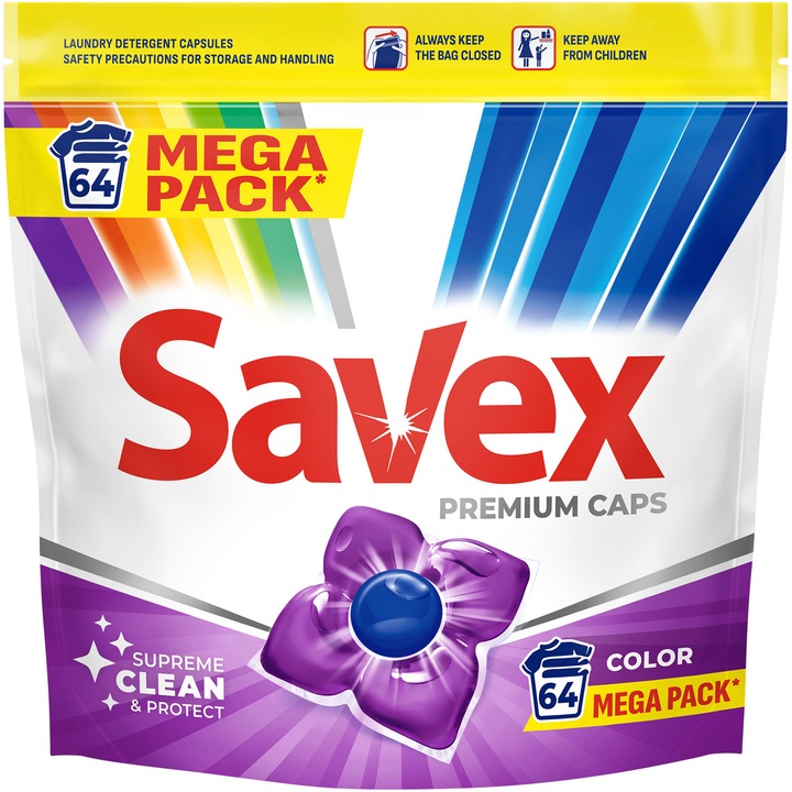 Капсули за пране SAVEX Premium Caps Color, 64 пранета