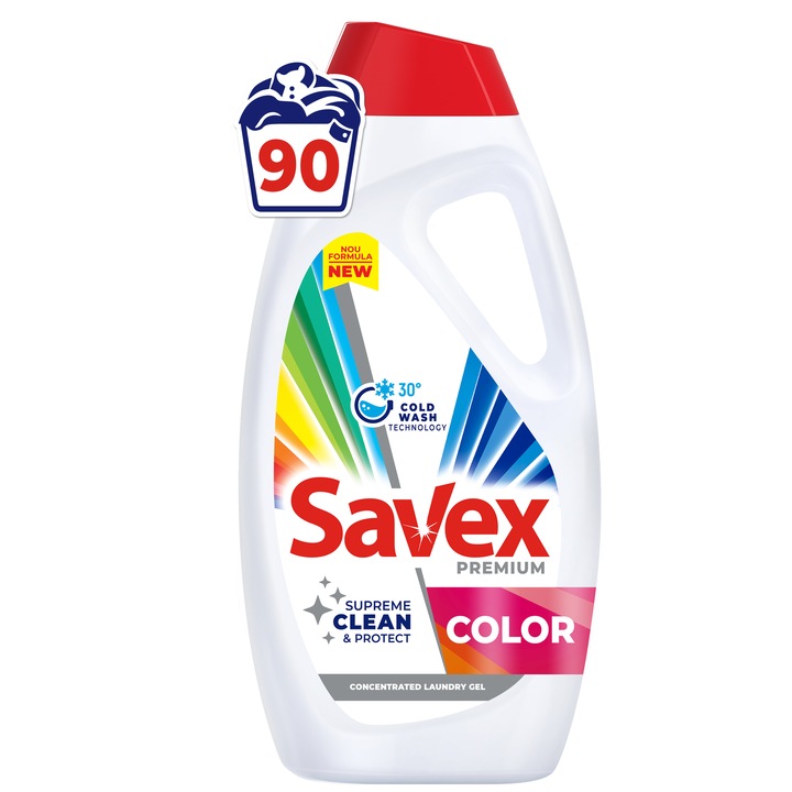 Detergent lichid pentru rufe Savex Premium Color, 90 spalari, 3.6 L