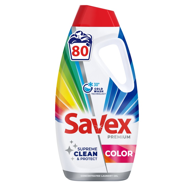 Detergent lichid pentru rufe Savex Premium Color, 80 spalari, 3.6 L