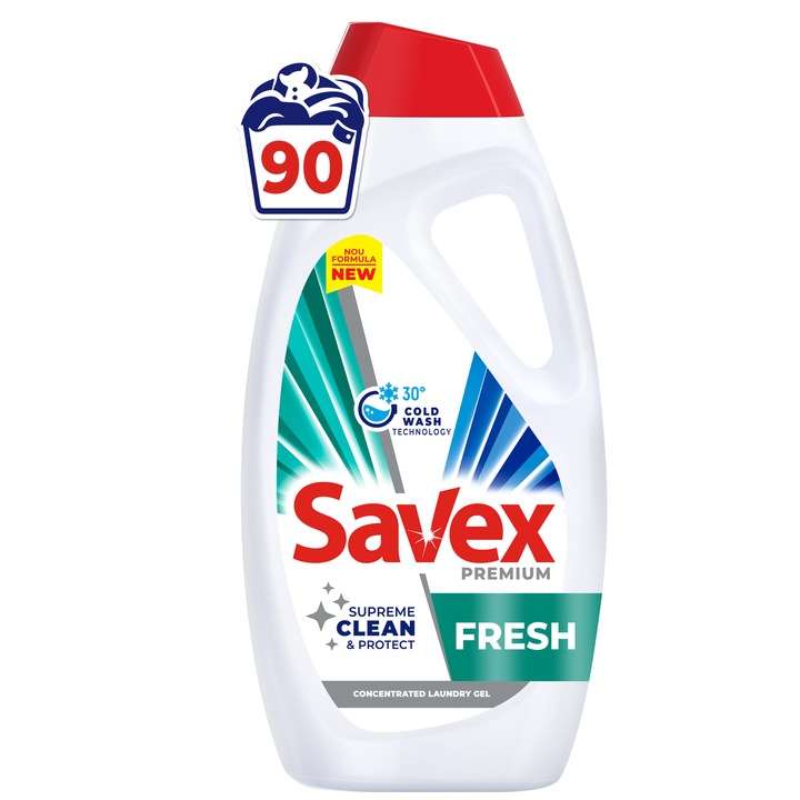 Detergent lichid pentru rufe Savex Premium Fresh, 90 spalari, 3.6 L