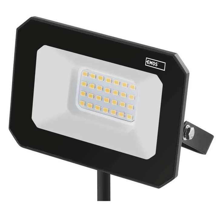 LED прожектор Emos Simpo, 20W, 2000 lm, Температура на неутралната светлина (4000K), IP65, Алуминий, Черен