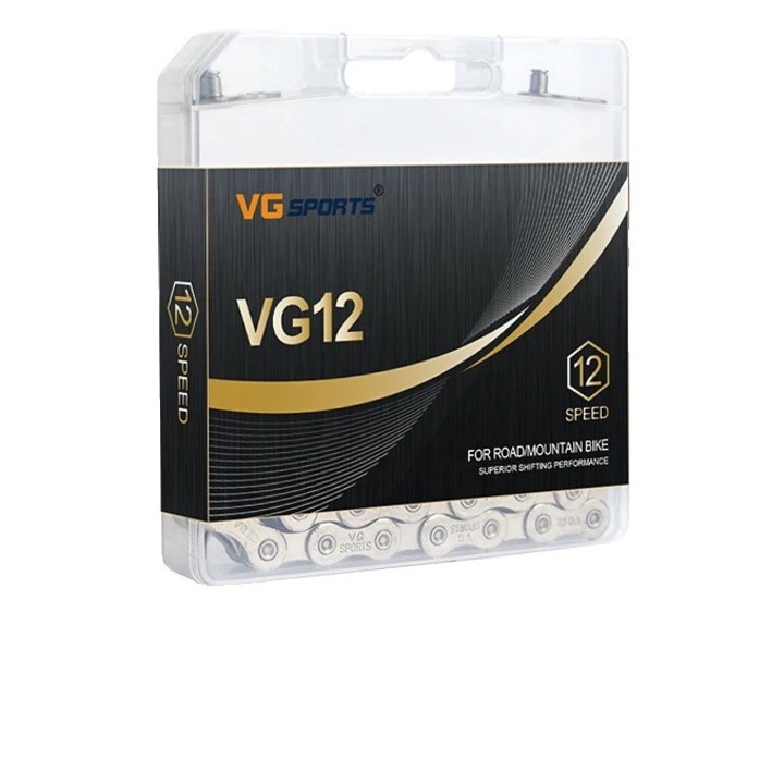 Велосипедна верига VG Sports, 12 скорости, 126 звена, сребриста, съвместима с MTB 1x12