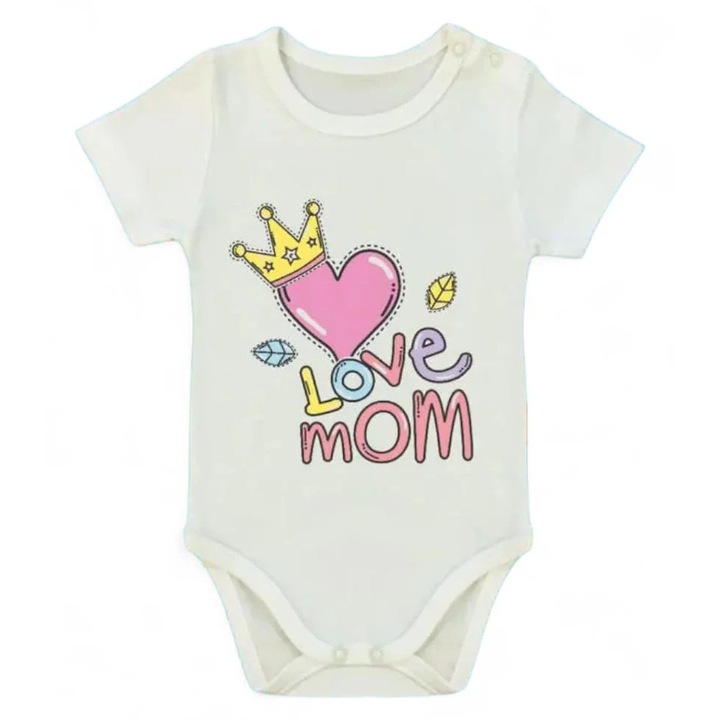 Body cu maneca scurta LOVE DAD&MOM unisex pentru bebelusi, ERAKIDS, imprimeu, 100% bumbac premium, Alb