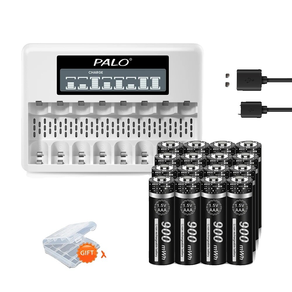Set 20 Baterii Reincarcabile AAA, 1.5V, Incarcator LCD, 900mWh