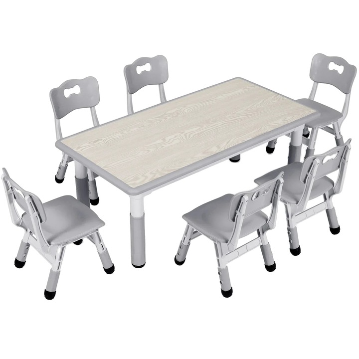 Комплект детски мебели с регулируема височина, сиви, 47,2x23,6x18,9/23,6 см, 6 стола