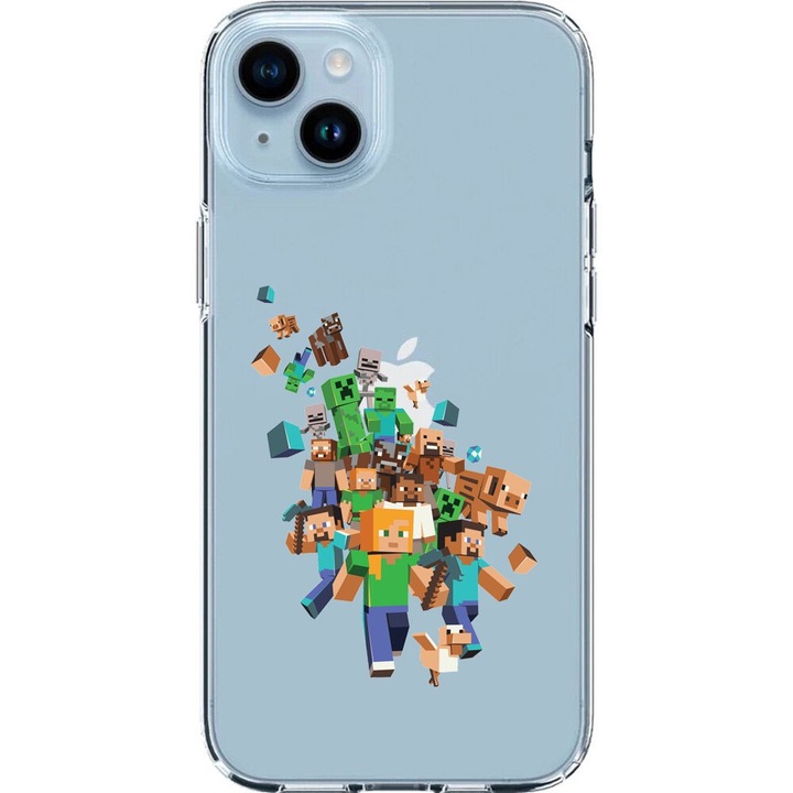 Husa compatibila cu Apple iPhone 14 Silicon Transparenta Model Minecraft Characters