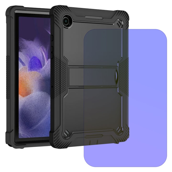Калъф за таблет TabAegis, 3 слоя, силикон, със стъклено фолио за Lenovo Tab M11 11", FullBody 360° защита с функция за стойка, удароустойчив военен клас, най-високо качество, релефен дизайн на пчелна пита, технология Optim IAO, черен