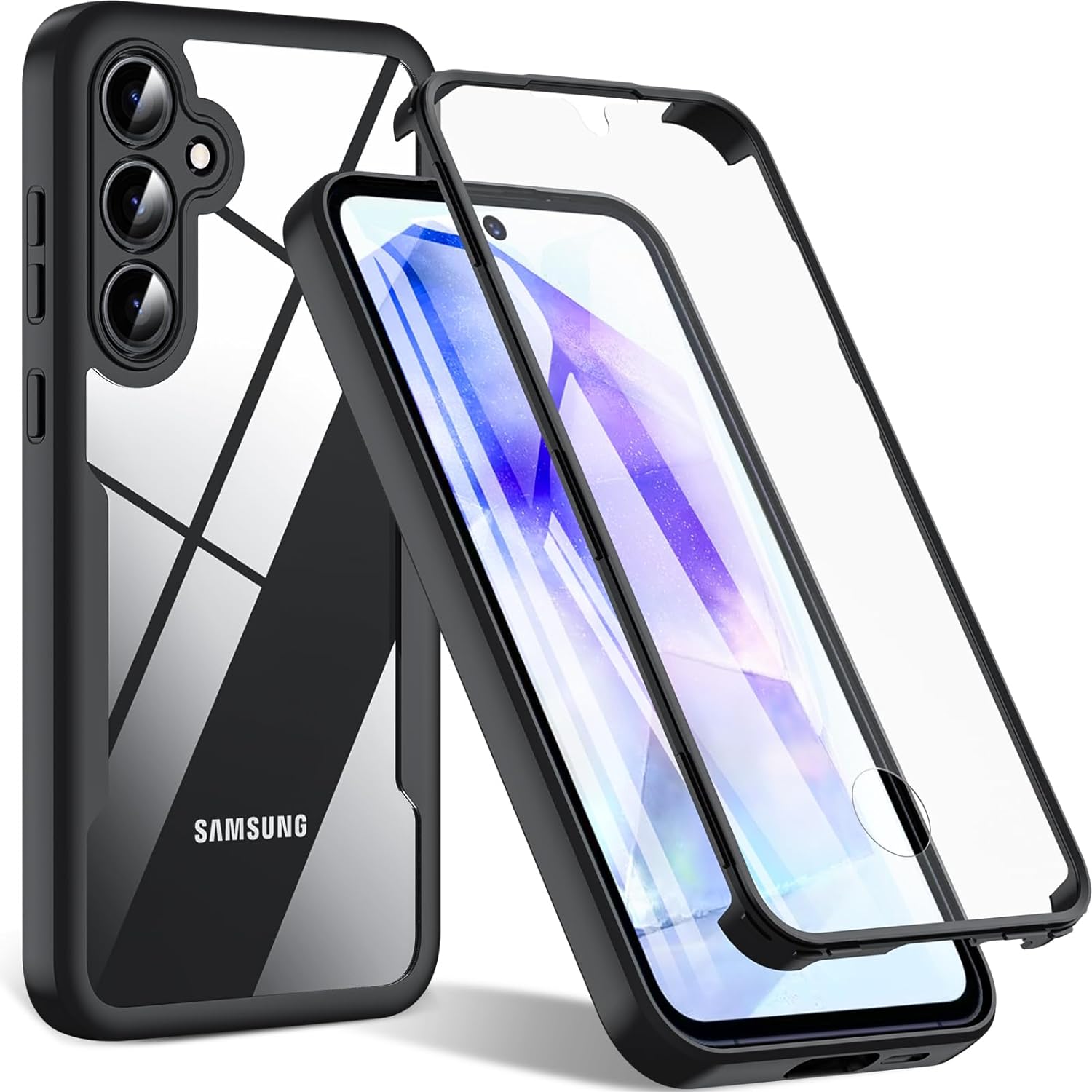 Pachet 360: Husa cu folie integrata pentru Samsung Galaxy A55 5G Cover360 fata spate - negru / transparent