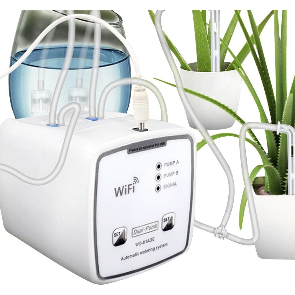 Kit de irigare la radacina automat si smart pentru 20 de plante sau flori  cu doua pompe, program de irigare prin aplicatie eWeLink compatibil cu IOS  si Android, alb - eMAG.ro