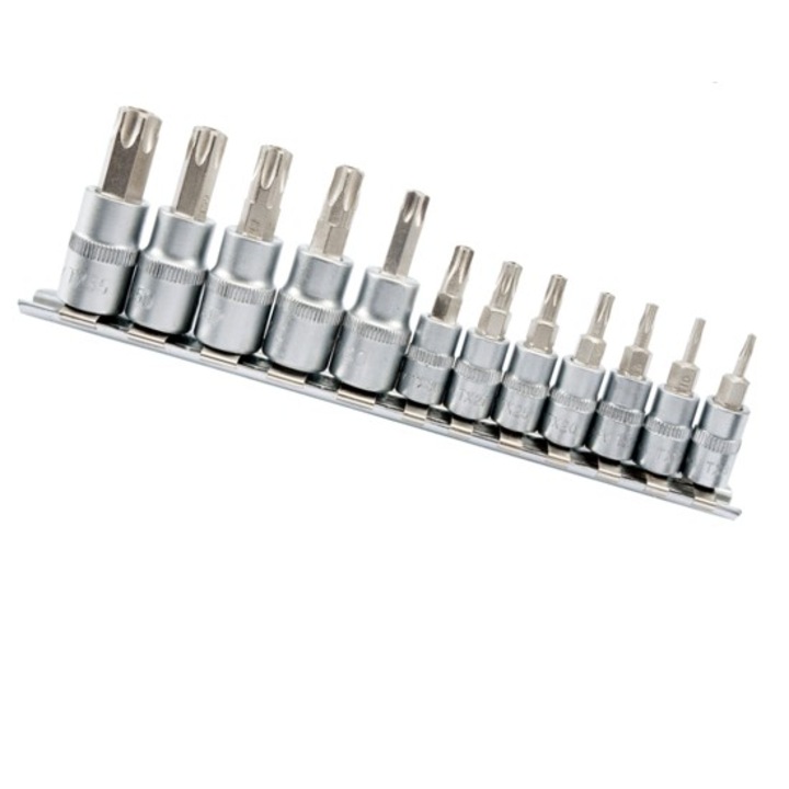 Set de biti Total Industrial, 1/4" + 3/8", TORX, 12 bucati