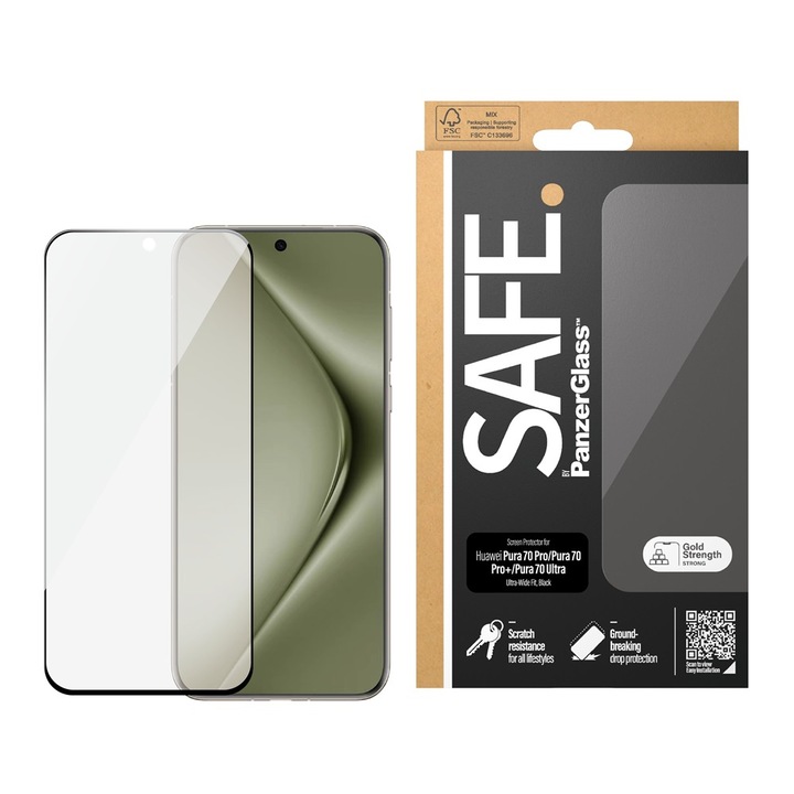 Стъклен протектор Safe за Huawei Pura 70 Pro, P70 Pro plus, P70 Ultra, UWF, Черен rating 0