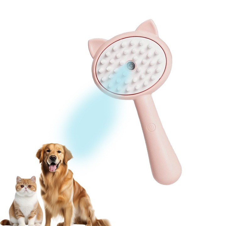 3 in 1 perie pentru animale de companie cu pulverizare RUIOMII®, cu abur, pulverizare si distribuitor incorporat, fara spalare pentru pisici si caini, indeparteaza eficient parul cazut si ingrijirea igienei animalelor de companie, incarcare USB, Alb | Roz