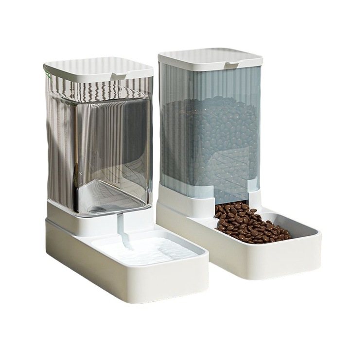 Set 2 castroane de distribuire apa si hrana pentru pisici/caini, 3.8L, detasabil, alb, antiderapant