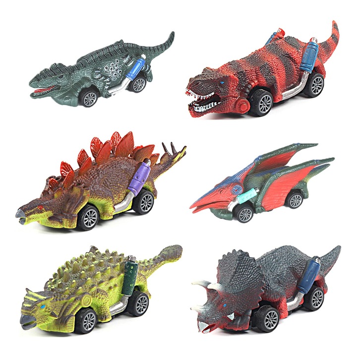 6 db-os Autó készlet, MWAOWM, dinoszauruszok, 13cm