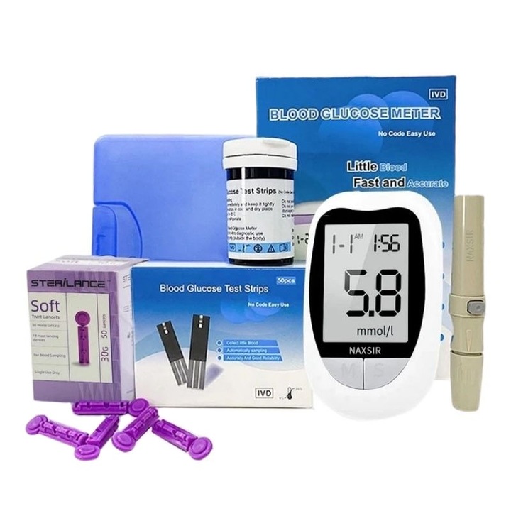 Set glucometru NAXSIR, 50 Teste, 50 Ace, pentru monitorizare a glicemiei