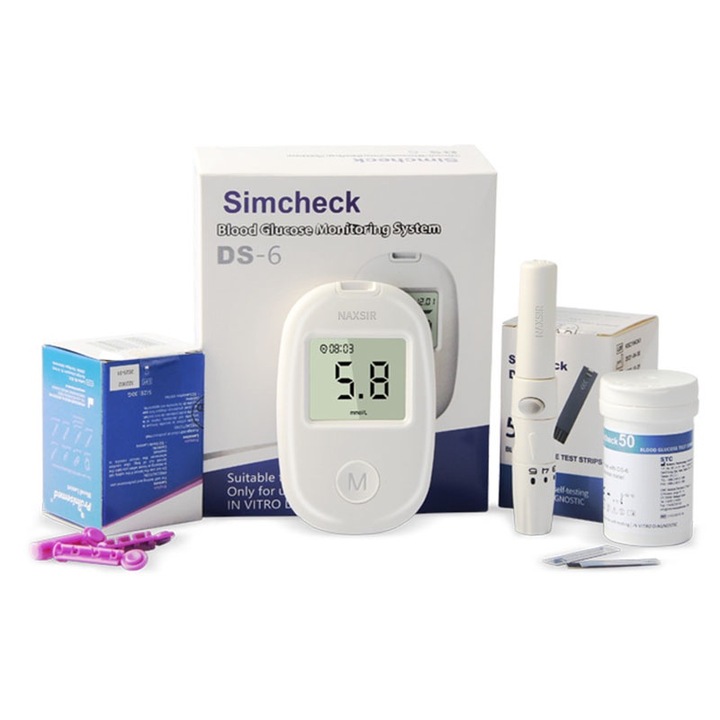 Set glucometru portabil, NAXSIR, 50 Teste, 50 Ace, alb