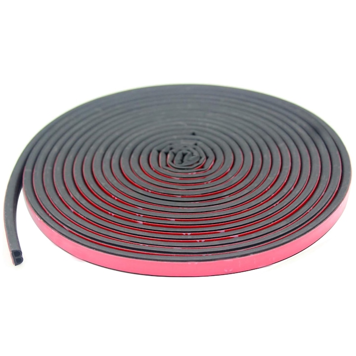 Уплътнителна лента за кола, Zggzerg, форма B, Звукоизолация, Водо- и прахоустойчива, Предотвратява мръсотия, Стабилна и еластична, Лесна за поставяне и почистване, За врата, багажник, капак, Гума, 10m x 1,2cm, Черна