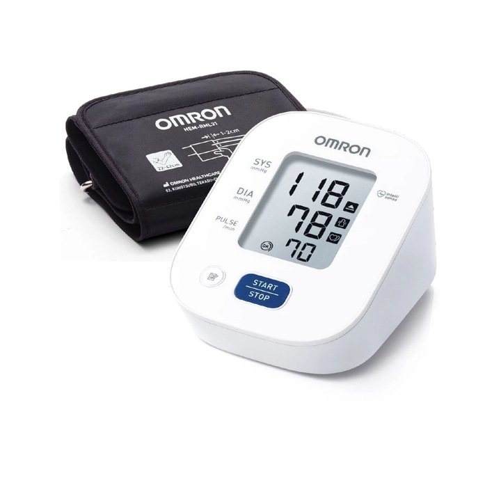 Апарат за измерване на кръвно налягане Omron M2+, Teхнология Intellisense, Клинично валидиран, Бял