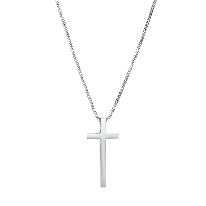 Kereszt nyaklánc, Sinbinta, Nem oxidálódik könnyen és nem fakul, Hipoallergén, Könnyen viselhető, Ellenáll a deformációnak, Vízálló, Tartós, Férfiaknak és nőknek, Ékszer, Rozsdamentes acél, 60cm, Ezüst