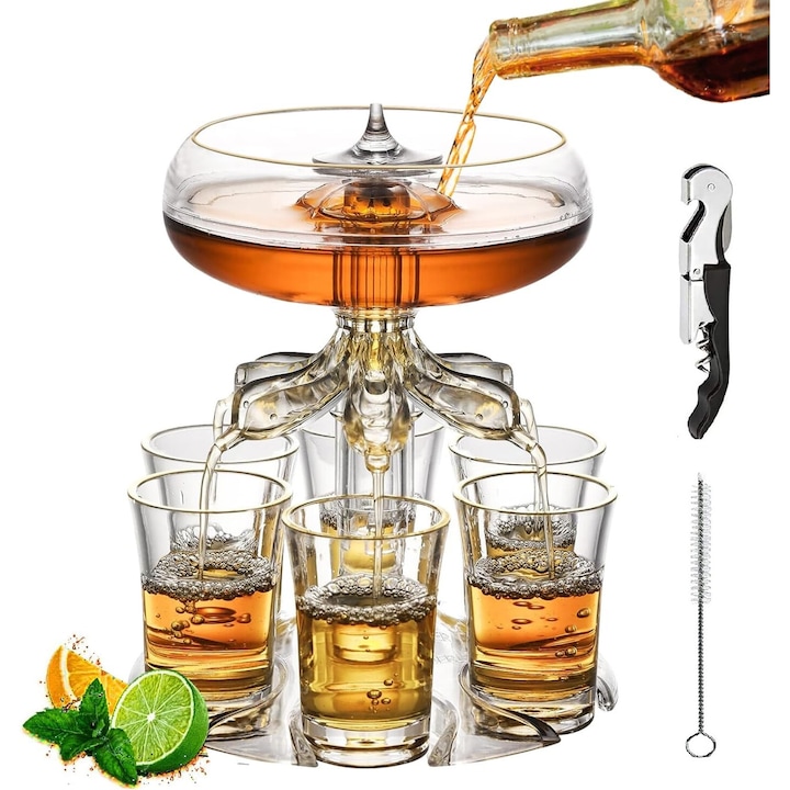 Комплект гарафа с 6 чаши, EXCITAT®, органично стъкло за храна, 257 ml, прозрачно