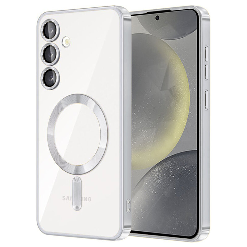 Husa pentru Samsung S25 FE DaDen® MagSafe Luxury compatibil cu protectie camera, Ultra Protectie, Transparent cu margini argintii