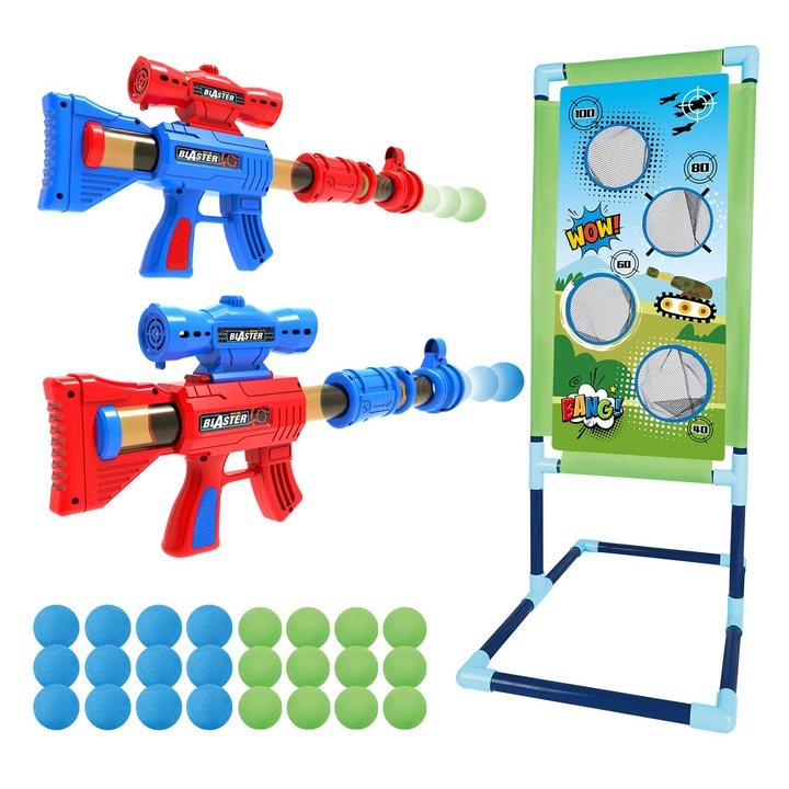 Set joc de tras, OVERTANG, 2 pistoale cu bile din spuma, tinta, multicolor