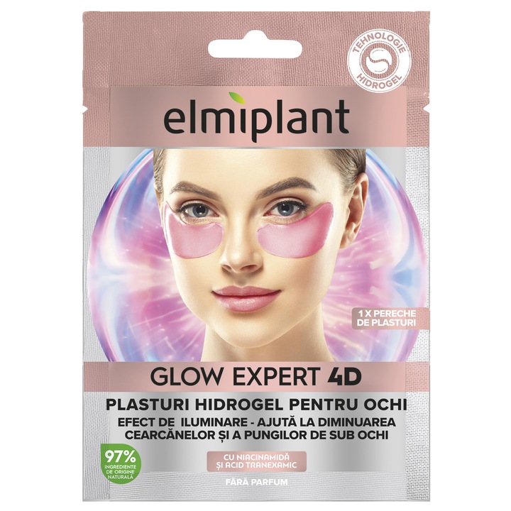 Хидрогелни лепенки за очи Elmiplant Glow Expert 4D, С ниацинамид, 1 чифт