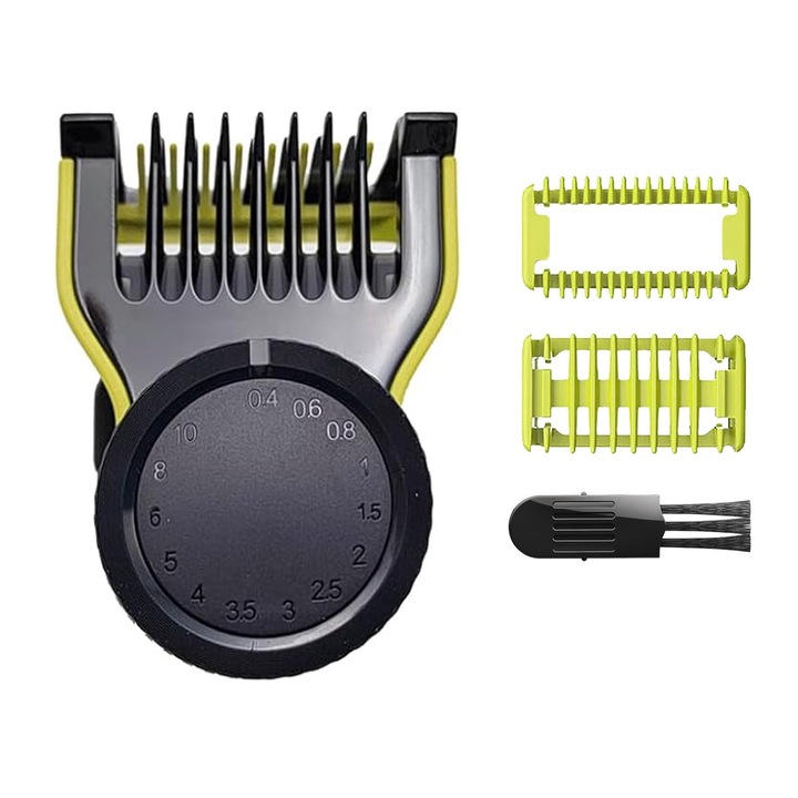 Emelő Philips OneBlade borotvához, Darklove, 0,4-10 mm, 14 különböző méretű fésű, Védőtartozék, Nedves és száraz, Hordozható, Újrafelhasználható, Könnyen telepíthető, Ergonomikus kialakítás, Zöld/fekete, PC/TPU