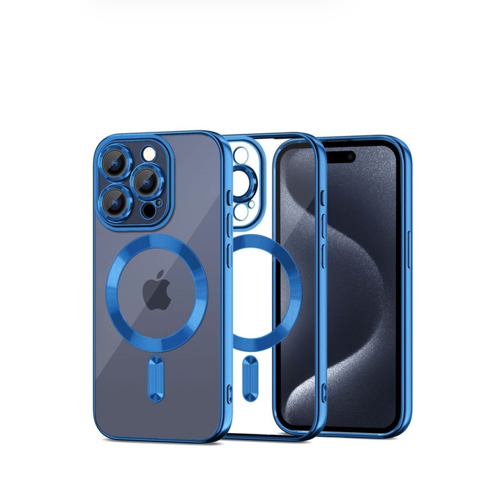 Защитен калъф за iPhone 15 Pro Max, FortiCase, с MagSafe, защита на камерата, ударо и водоустойчив, син