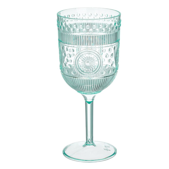 Pahar cu picior pentru vin Shopiens®, din plastic de culoare menta, cu model reliefat, 430 ml