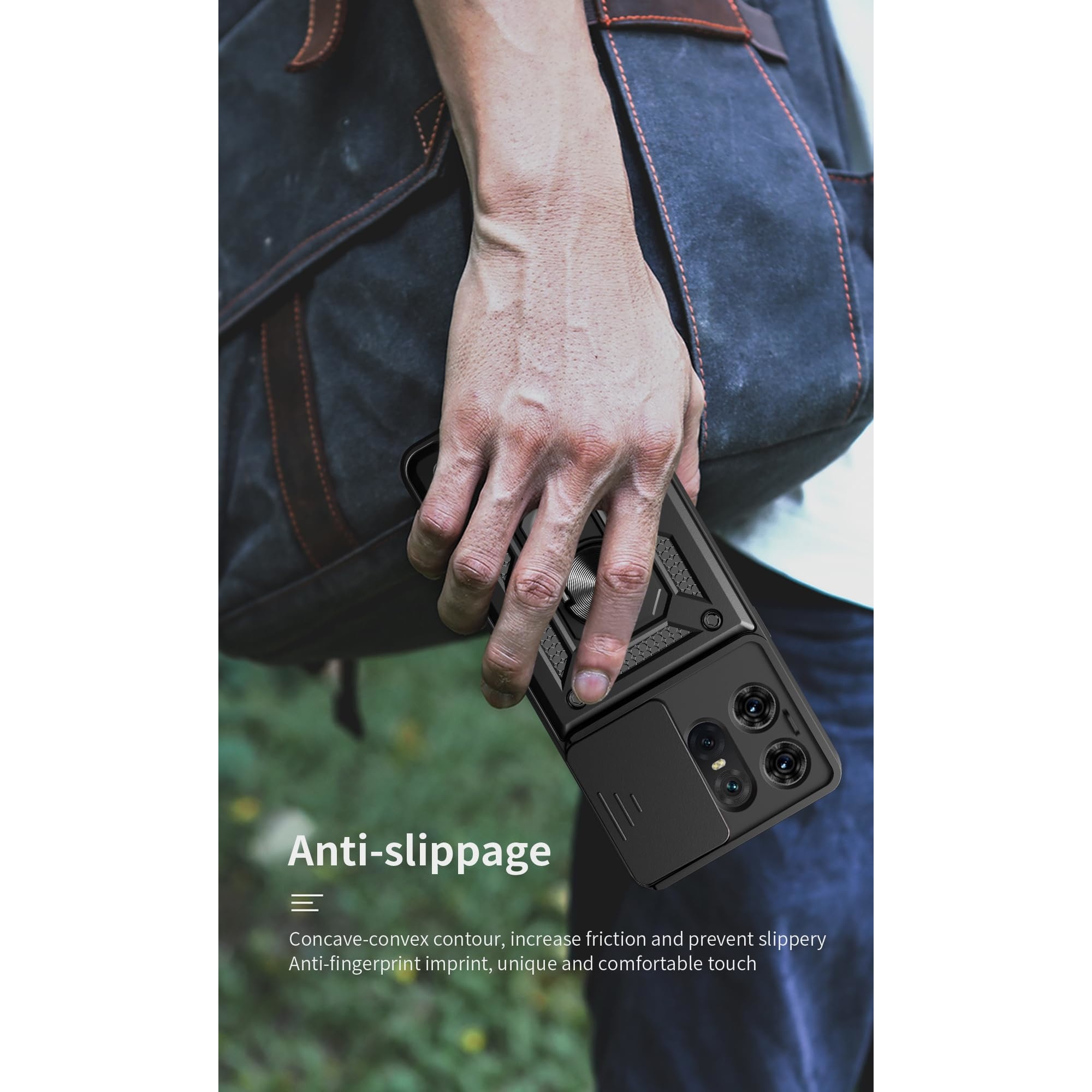 Husa telefon, pentru Motorola Edge 50 Pro 5G Capac de obiectiv al camerei glisante, inel rotativ 360°, Negru