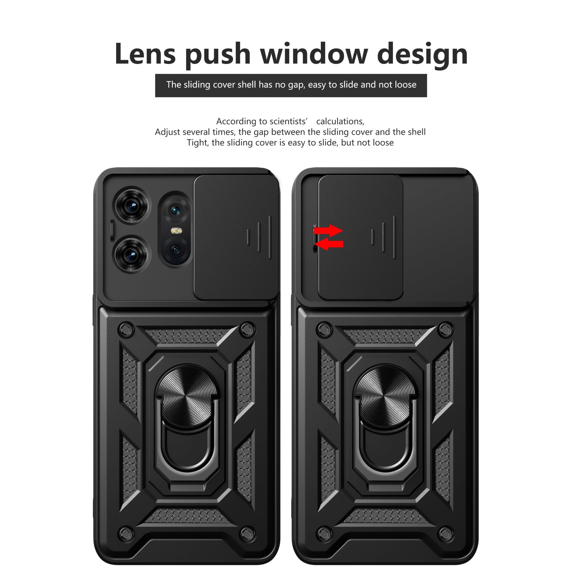 Husa telefon, pentru Motorola Edge 50 Pro 5G Capac de obiectiv al camerei glisante, inel rotativ 360°, Negru