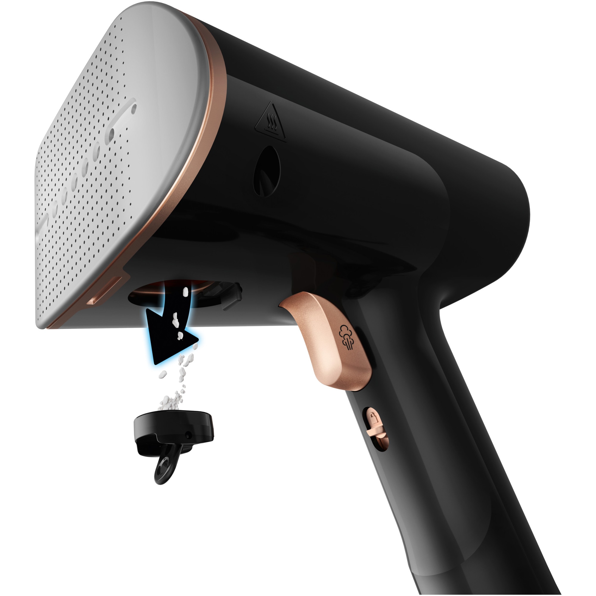 Aparat de calcat vertical cu abur Braun GS7077BK 0X13810102, 1600W, abur variabil 35 g/min, rezervor detasabil 250 ml, sistem ActiClean Easy, talpa ceramica Dual FreeGlide 3D, incalzire rapida 35 sec, perie pentru tesaturi groase, Negru