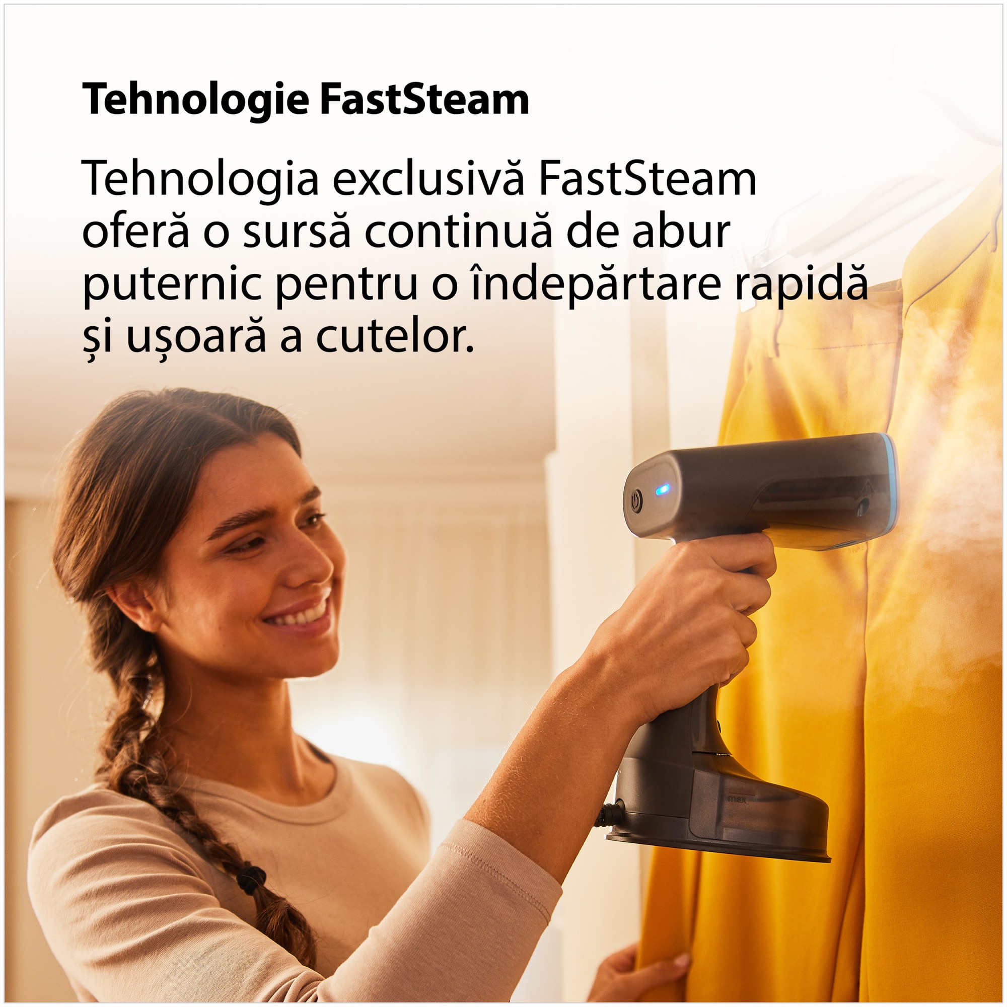 Aparat de calcat vertical cu abur Braun GS5031BL 0X13810101, 1200W, abur variabil 25 g/min, rezervor detasabil 150 ml, talpa Dual FreeGlide 3D, incalzire rapida 45 sec, perie pentru tesaturi groase, Albastru