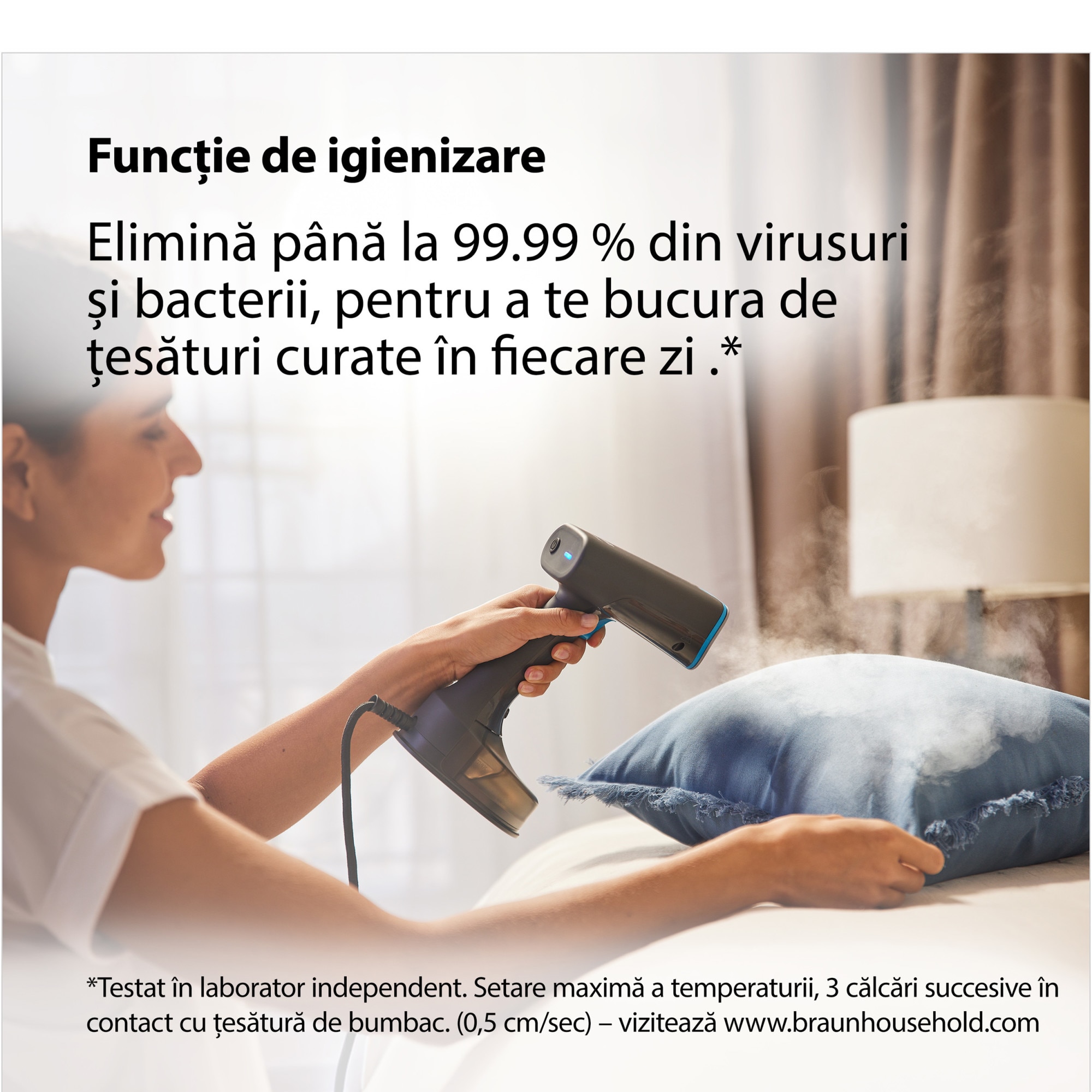 Aparat de calcat vertical cu abur Braun GS5031BL 0X13810101, 1200W, abur variabil 25 g/min, rezervor detasabil 150 ml, talpa Dual FreeGlide 3D, incalzire rapida 45 sec, perie pentru tesaturi groase, Albastru
