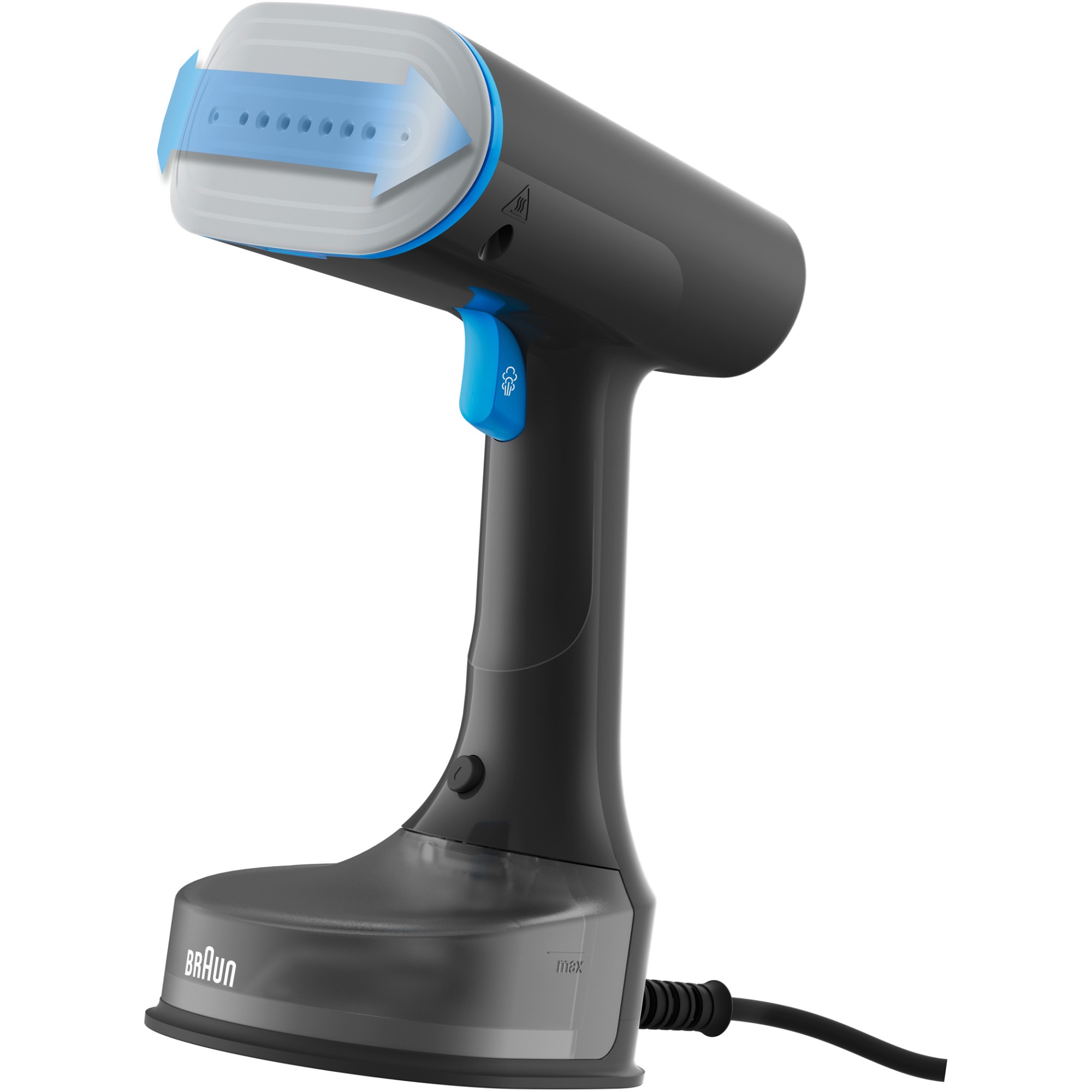Aparat de calcat vertical cu abur Braun GS5031BL 0X13810101, 1200W, abur variabil 25 g/min, rezervor detasabil 150 ml, talpa Dual FreeGlide 3D, incalzire rapida 45 sec, perie pentru tesaturi groase, Albastru
