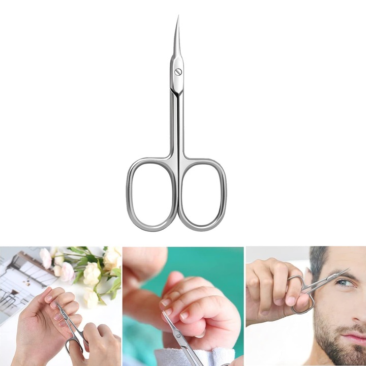 Forfecuta profesionala pentru cuticule, NUODWELL, Durabil Sharp, Constuctie robusta, Design ergonomic, Usor de curatat, Pentru autocolante pentru sprancene, gene, barba si pleoape, Otel, 9.4 x 4.5cm, Argintiu