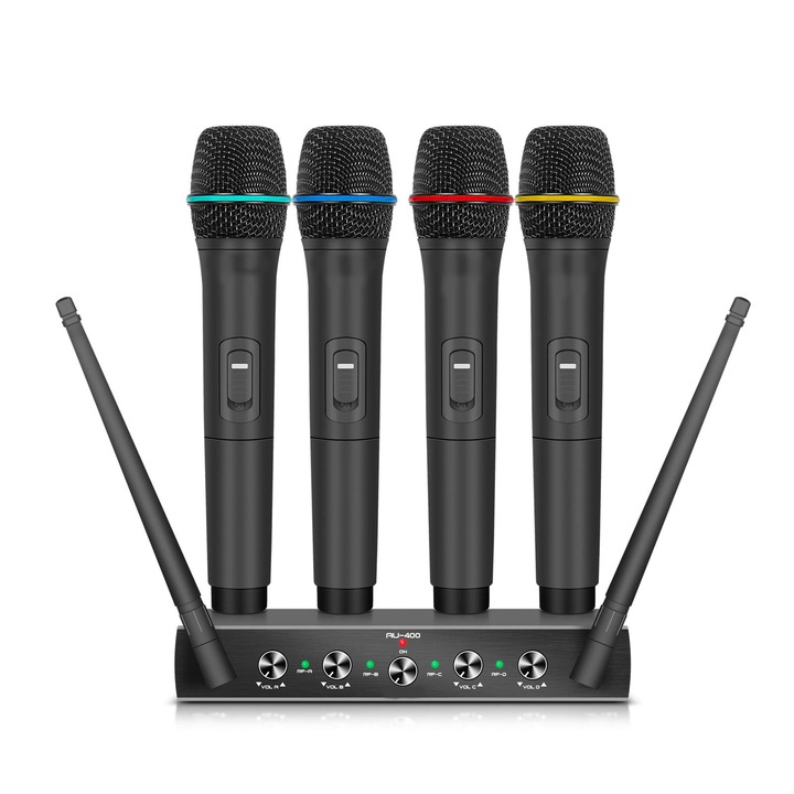 Система микрофони MWAOWM AU400, Безжични, 4 канала, UHF, набор от 2 честоти