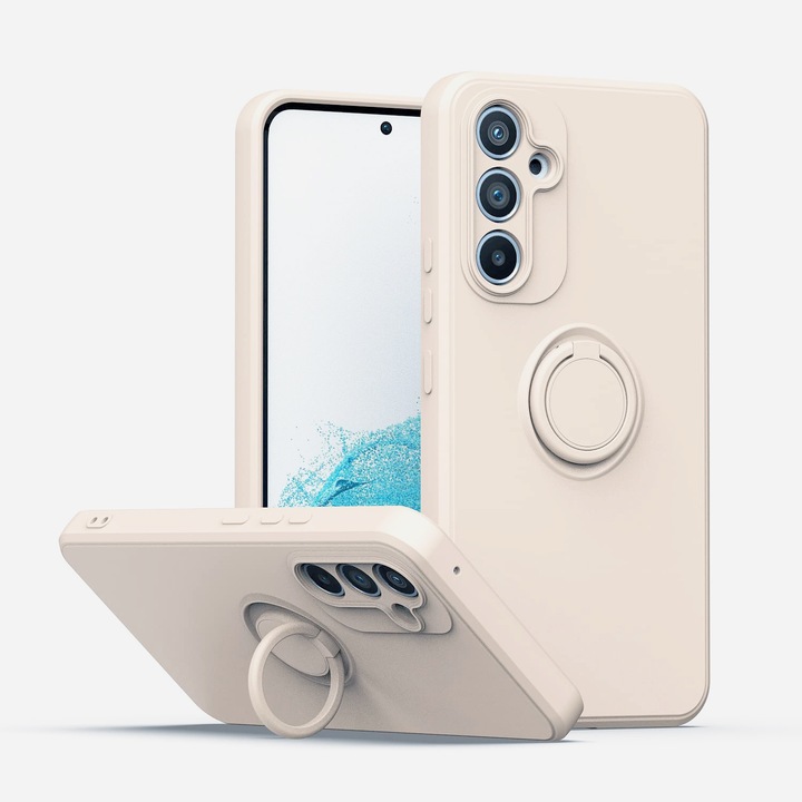 Husa telefon, pentru Samsung Galaxy A54 5G Silicon lichid Margini flexibile Anti-zgarieturi si inel circular rezistent la socuri， Alb crem