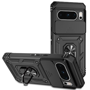 Husa telefon, pentru Google Pixel 8 Pro Capac de obiectiv al camerei glisante, inel rotativ 360°, Negru
