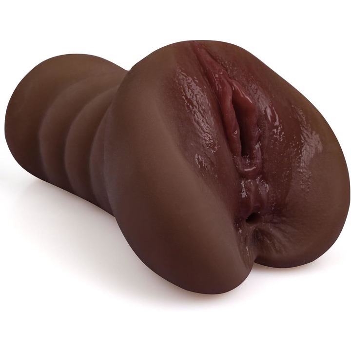 Valósághű maszturbátor, szexjáték stimuláló belső textúrával, vagina és végbélnyílás típusú, étcsokoládé színű