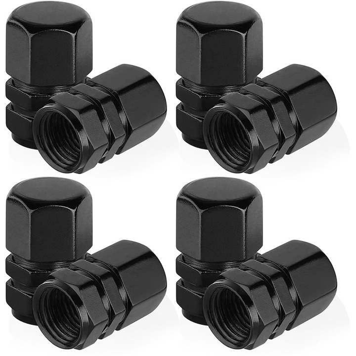 Set de 8 capace hexagonale pentru valva, din aliaj de aluminiu, negru, 16x10mm