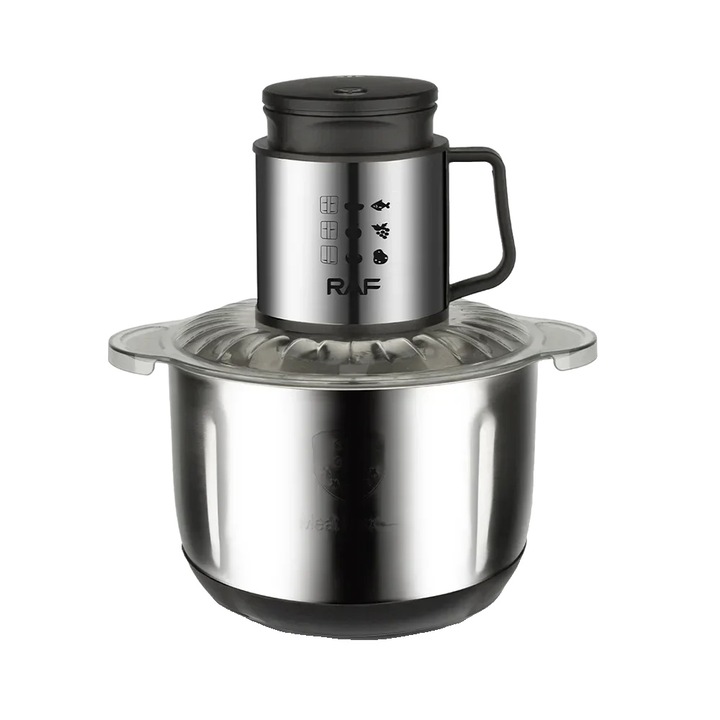 Електрическа месомелачка, RAF, 1000W, неръждаема стомана, 5L, сребриста