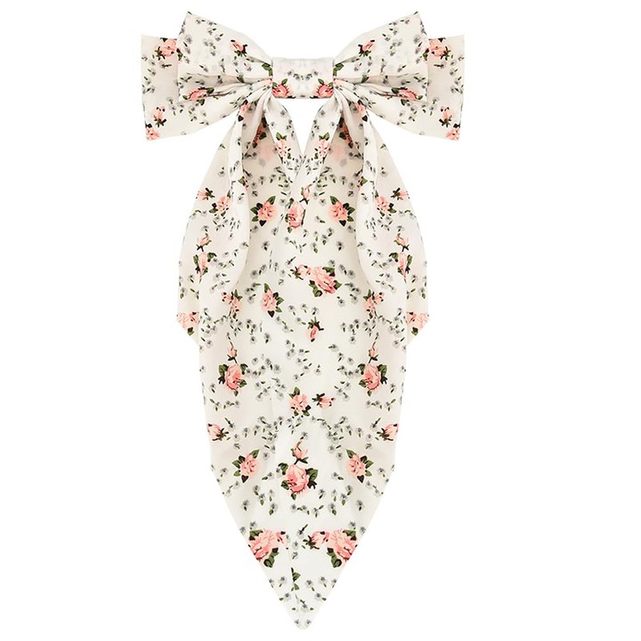 Accesoriu par, Funda florala cu coada lunga, satin, alb, 35x20cm